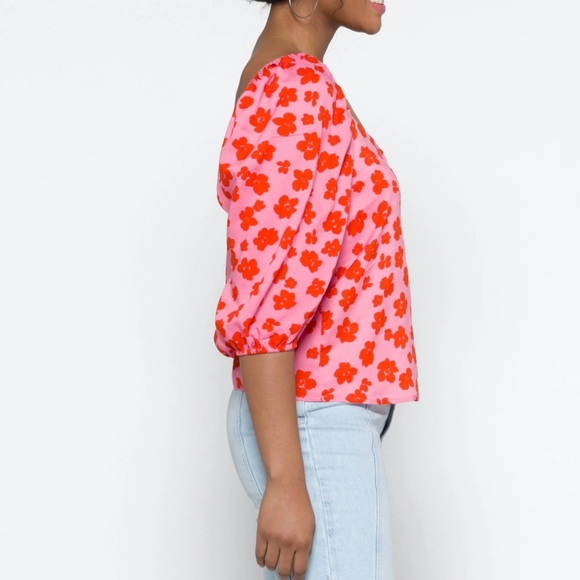 Sanctuary Womens Floral Print Peasant Top Button-Down Top - Picture 2 of 6